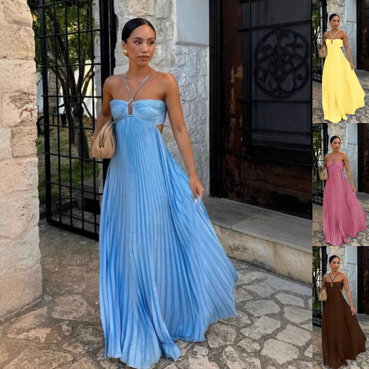 Robe plissée sans manches à bretelles